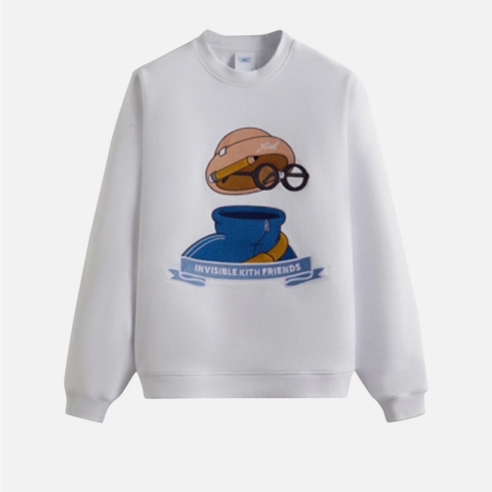 Kith White Crewneck Sweater with Blue and Tan Graphic